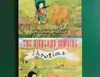 A photo of two picture books , both written by Louisa MacDougall, illustrated by Sarah Lovell and published by Foggie Toddle Books. The Highland Cowgirl and the Highland Cowgirl Showtime. Both books show an illustration of a girl with dark hair in plaits.